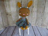 Bunny, Brown, Girl, Turquoise Floral Print