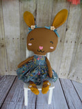 Bunny, Brown, Girl, Turquoise Floral Print