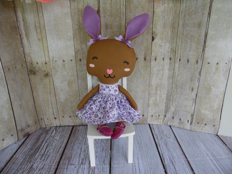 Bunny, Brown, Girl, Purple Floral