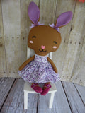 Bunny, Brown, Girl, Purple Floral