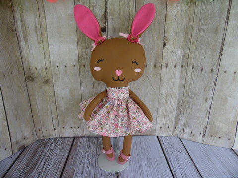 Bunny, Brown, Girl, Pink/Purple Floral