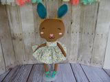Bunny, Brown, Girl, Turquoise/Gold Floral Print