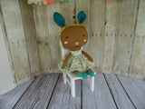 Bunny, Brown, Girl, Turquoise/Gold Floral Print