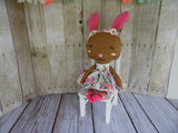 Bunny, Brown, Girl, White/Pink Floral Print