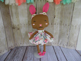 Bunny, Brown, Girl, White/Pink Floral Print
