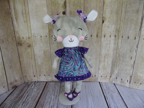 Kitty Cat - Gray Girl - Turquoise/Purple Paisley