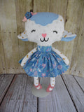 Lamb, Girl, White/Gold; Blue/Pink Floral