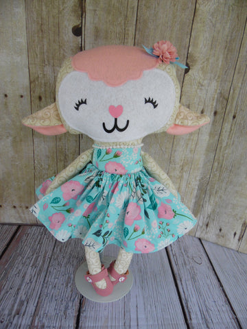 Lamb, Girl, White/Gold; Pink/Blue Floral