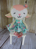 Lamb, Girl, White/Gold; Pink/Blue Floral