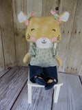 Kitty Cat - Orange Girl - Light Blue Floral Top/Denim Pants