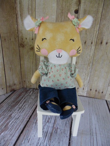 Kitty Cat - Orange Girl - Light Blue Floral Top/Denim Pants