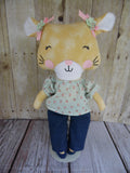 Kitty Cat - Orange Girl - Light Blue Floral Top/Denim Pants