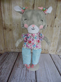 Kitty Cat - Gray Girl - Pink/Blue Floral Top/Light Blue Pants
