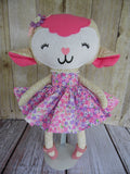 Lamb, Girl, White/Gold; Purple/Pink Floral