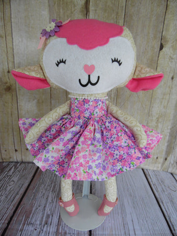 Lamb, Girl, White/Gold; Purple/Pink Floral