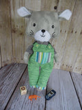 Kitty Cat - Gray Boy - Light Green Overalls/Gray Shiirt