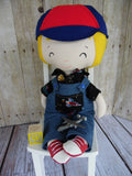 Boy Doll, White, Yellow Hair, Rocketship Print Shirt/Denim Overalls