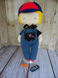 Boy Doll, White, Yellow Hair, Rocketship Print Shirt/Denim Overalls