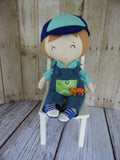 Boy Doll, White, Tan Hair, Turquoise Shirt/Denim Overalls