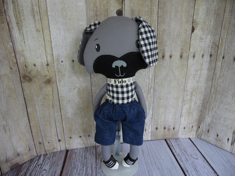 Puppy Dog, Gray, Boy, Black/White Checked