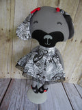 Puppy Dog, Gray, Girl, Black/White Floral