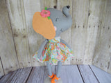Elephant, Girl, Orange/White/Blue Paisley Print