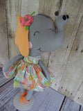 Elephant, Girl, Orange/White/Blue Paisley Print