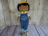 Boy Doll, Dark, Black Hair, Checked Shirt/Denim Overalls