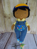 Boy Doll, Dark, Black Hair, Checked Shirt/Denim Overalls