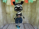 Zebra, Boy, Striped Body/Denim Shorts