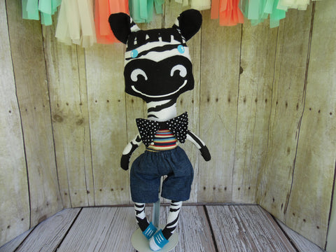 Zebra, Boy, Striped Body/Denim Shorts
