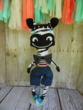 Zebra, Boy, Striped Body/Denim Shorts