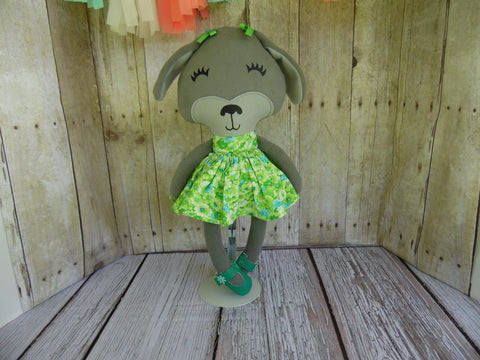 Puppy Dog, Gray, Girl, Green/Blue Floral