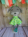 Puppy Dog, Gray, Girl, Green/Blue Floral