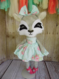 Wolf, Girl, Gray, Blue/Pink Floral Print
