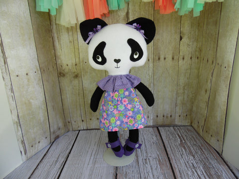 Panda, Girl, Purple Floral Print Dress