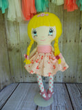 Ponytail Girl Doll, White, Yellow Hair, Pink Floral Print