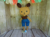Bunny, Brown, Boy, Brown Polka Dot/Blue Shorts