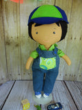 Boy Doll, Tan, Black Hair, Green Shirt/Denim Overalls