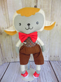Lamb, Boy, White/Gold; Polka Dot with Brown Shorts