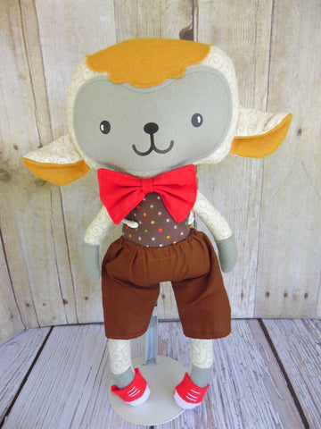 Lamb, Boy, White/Gold; Polka Dot with Brown Shorts