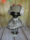 Puppy Dog, Gray, Girl, Black/White Floral