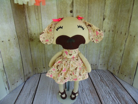 Puppy Dog, Tan, Girl, Tan Butterfly Print