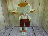 Lamb, Boy, White/Gold; Gray Polka Dot with Brown Shorts