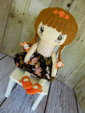 Ponytail Girl Doll, White, Brown Hair, Orange Floral Print