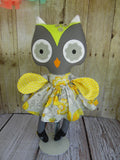 Owl, Girl, Gray, Yellow/Gray Floral Print