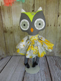 Owl, Girl, Gray, Yellow/Gray Floral Print