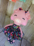Pig, Pink, Girl, Navy Floral Print Dress