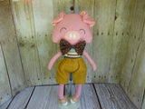 Pig, Pink, Boy, Brown/Gray Striped Body/Tan Shorts