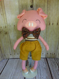 Pig, Pink, Boy, Brown/Gray Striped Body/Tan Shorts